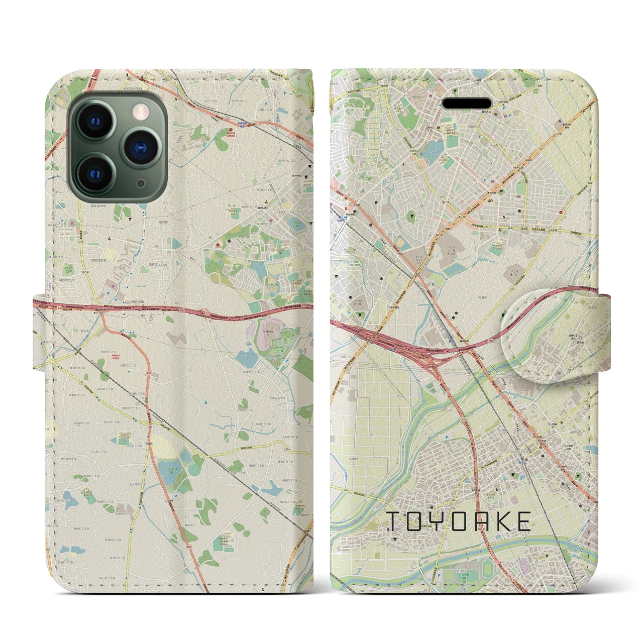 【豊明(愛知県)】地図柄iPhoneケース(手帳タイプ)ナチュラル・iPhone 11 Pro 用