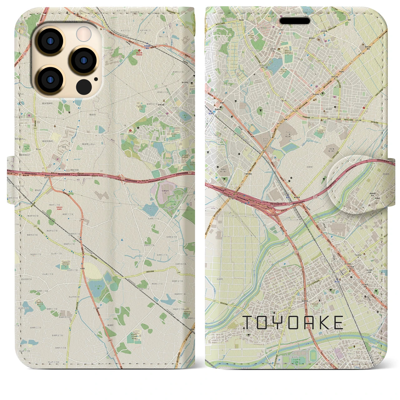 【豊明(愛知県)】地図柄iPhoneケース(手帳タイプ)ナチュラル・iPhone 12 Pro Max 用
