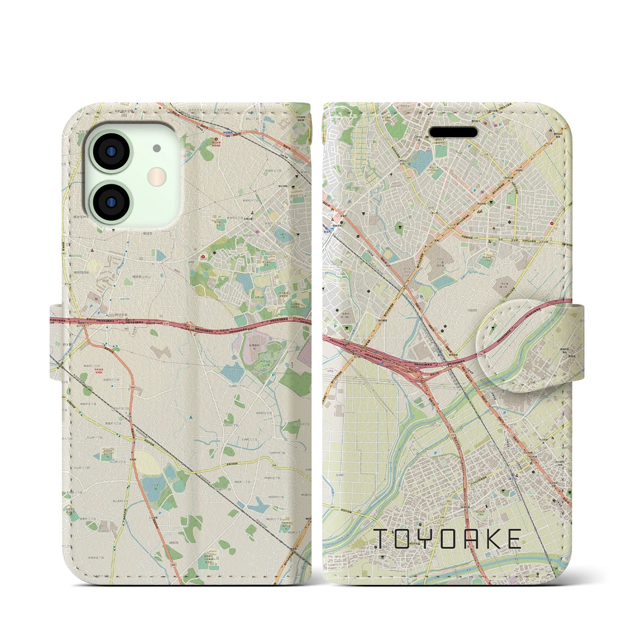 【豊明(愛知県)】地図柄iPhoneケース(手帳タイプ)ナチュラル・iPhone 12 mini 用