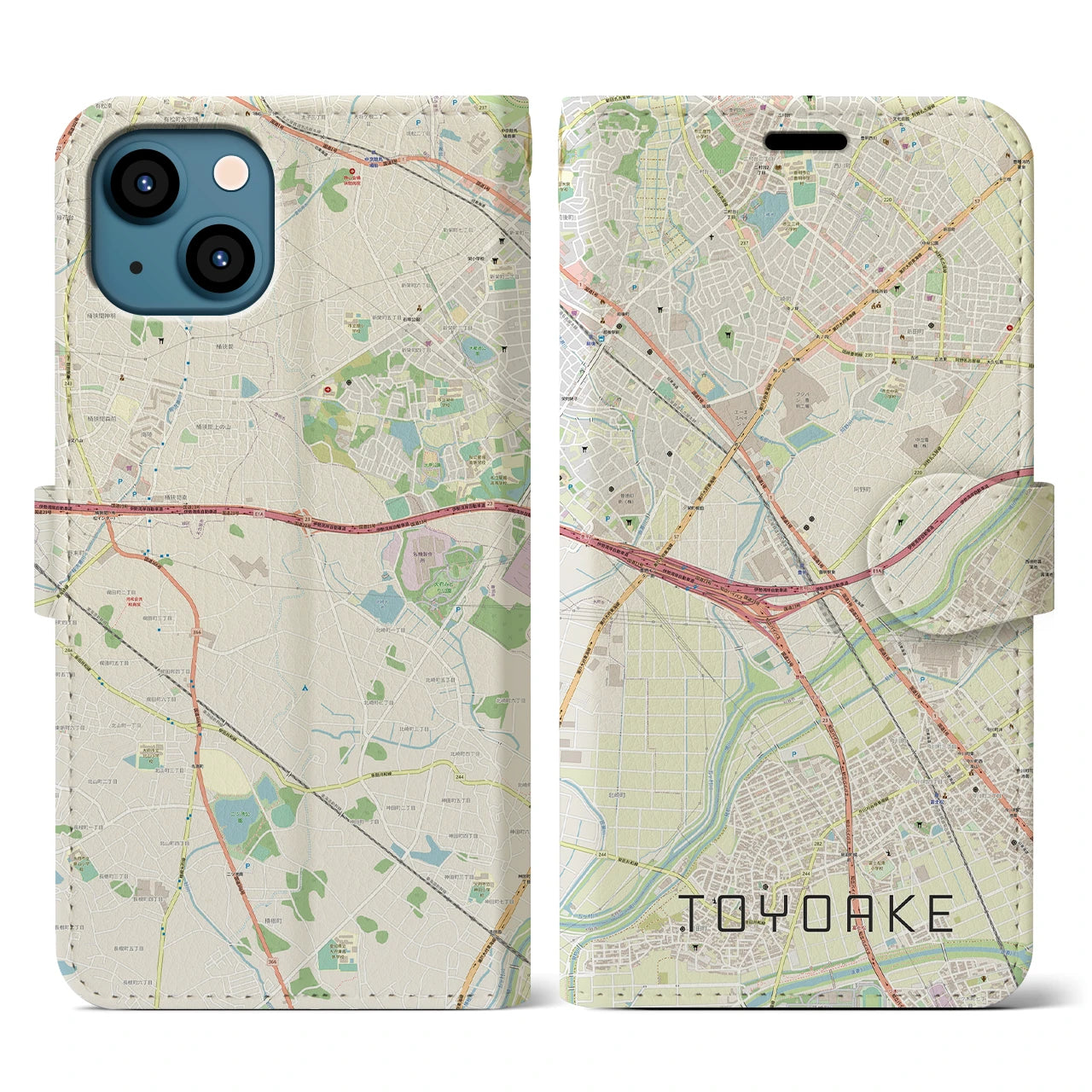 【豊明(愛知県)】地図柄iPhoneケース(手帳タイプ)ナチュラル・iPhone 13 用