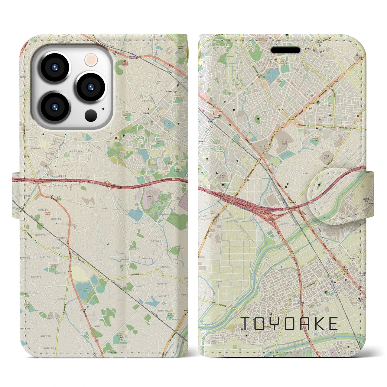 【豊明(愛知県)】地図柄iPhoneケース(手帳タイプ)ナチュラル・iPhone 13 Pro 用