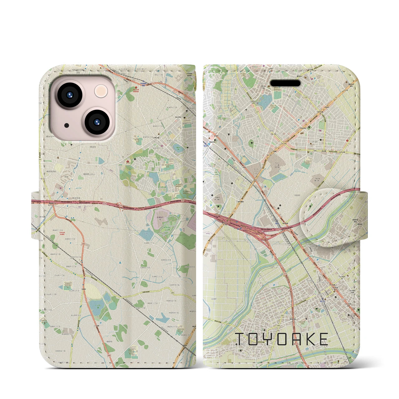 【豊明(愛知県)】地図柄iPhoneケース(手帳タイプ)ナチュラル・iPhone 13 mini 用