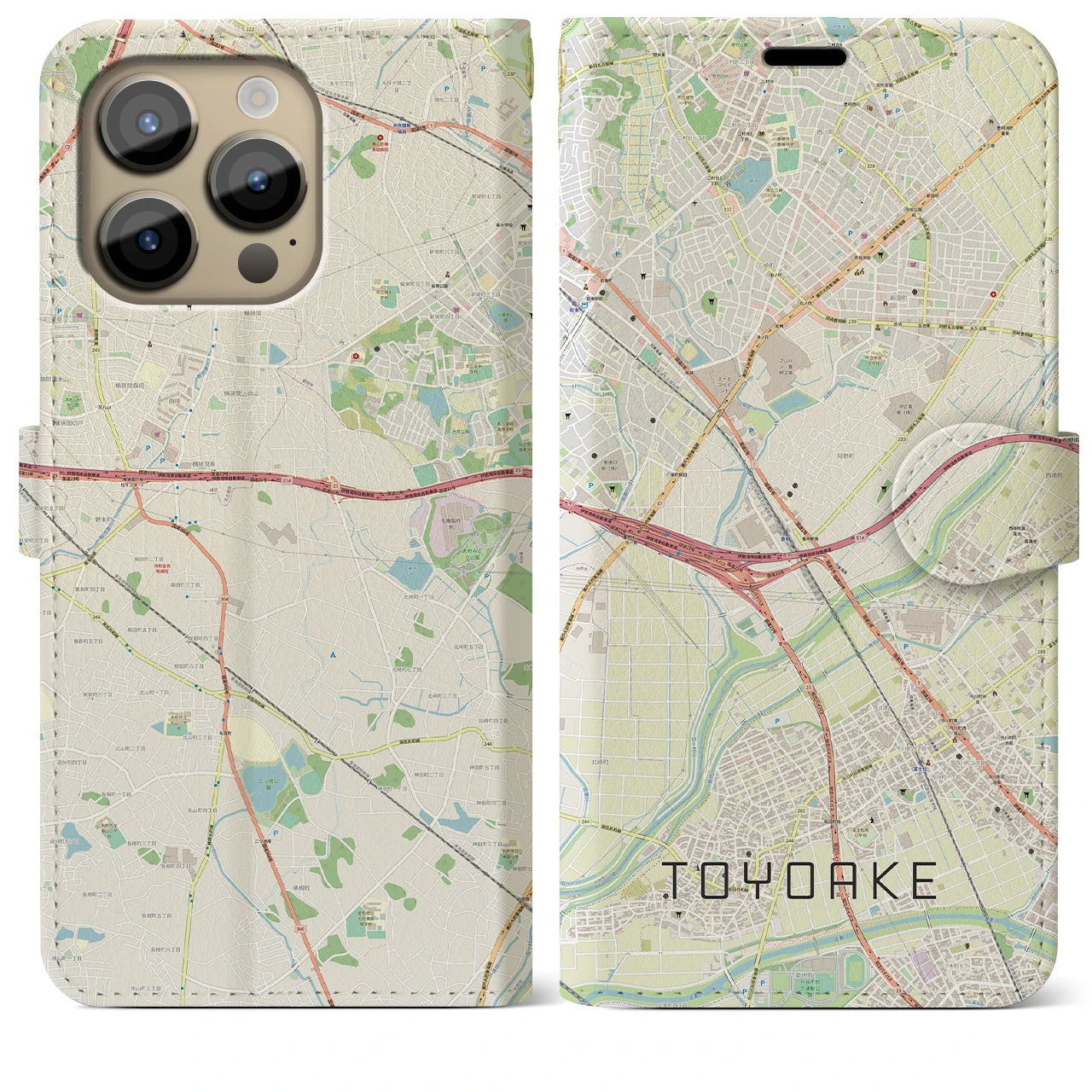 【豊明(愛知県)】地図柄iPhoneケース(手帳タイプ)ナチュラル・iPhone 14 Pro Max 用