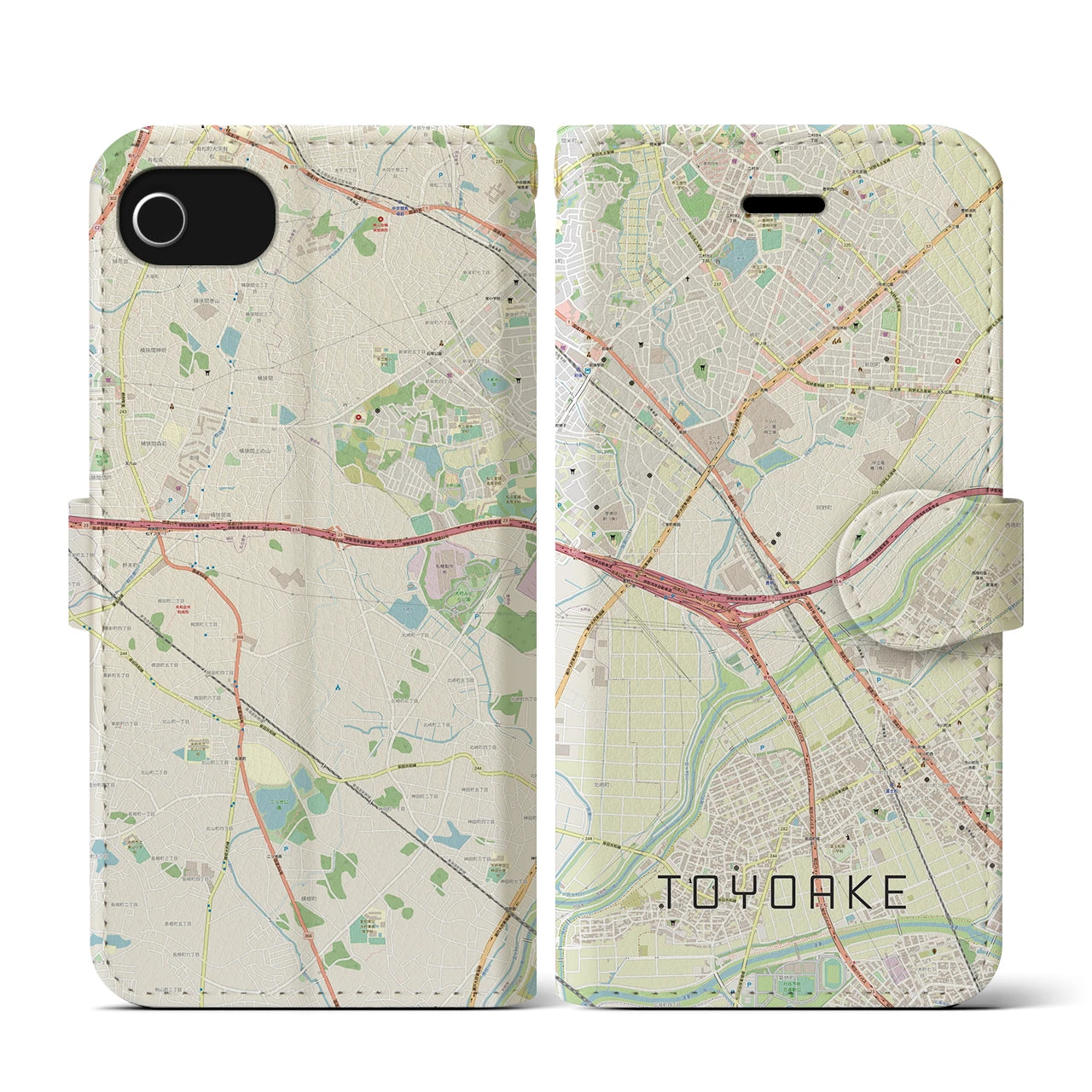 【豊明(愛知県)】地図柄iPhoneケース(手帳タイプ)ナチュラル・iPhone SE(第3 / 第2世代) / 8 / 7 / 6s / 6 用
