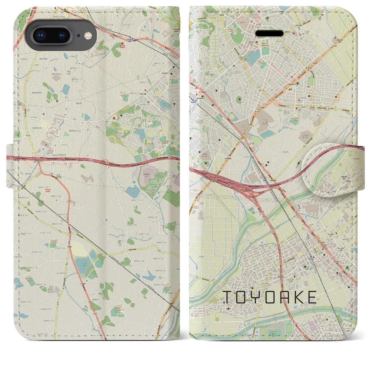 【豊明(愛知県)】地図柄iPhoneケース(手帳タイプ)ナチュラル・iPhone 8Plus /7Plus / 6sPlus / 6Plus 用