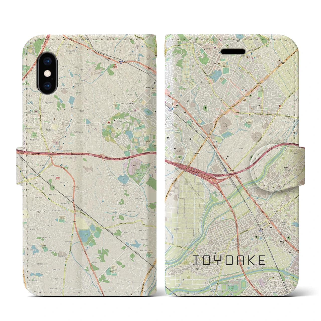 【豊明(愛知県)】地図柄iPhoneケース(手帳タイプ)ナチュラル・iPhone XS / X 用