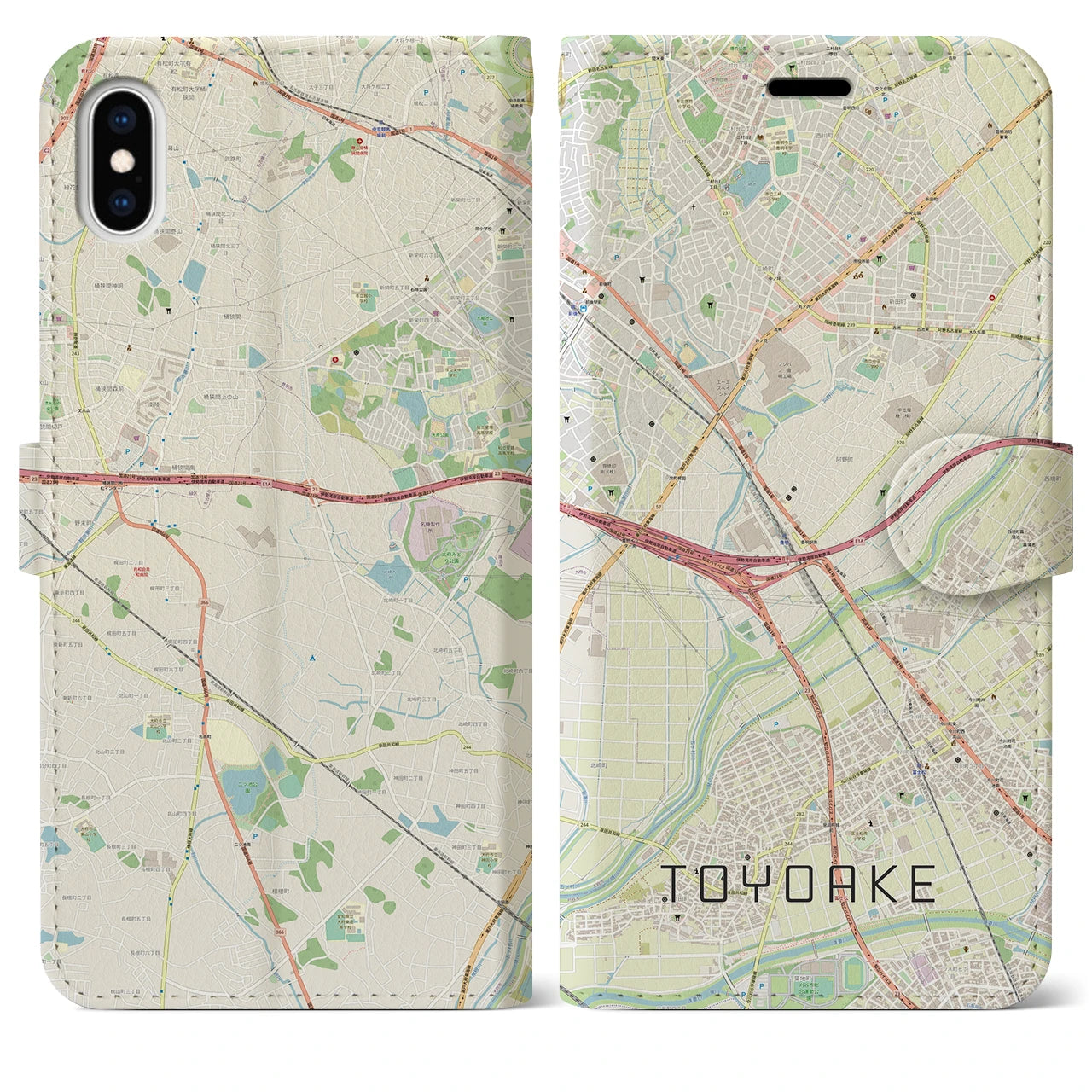 【豊明(愛知県)】地図柄iPhoneケース(手帳タイプ)ナチュラル・iPhone XS Max 用