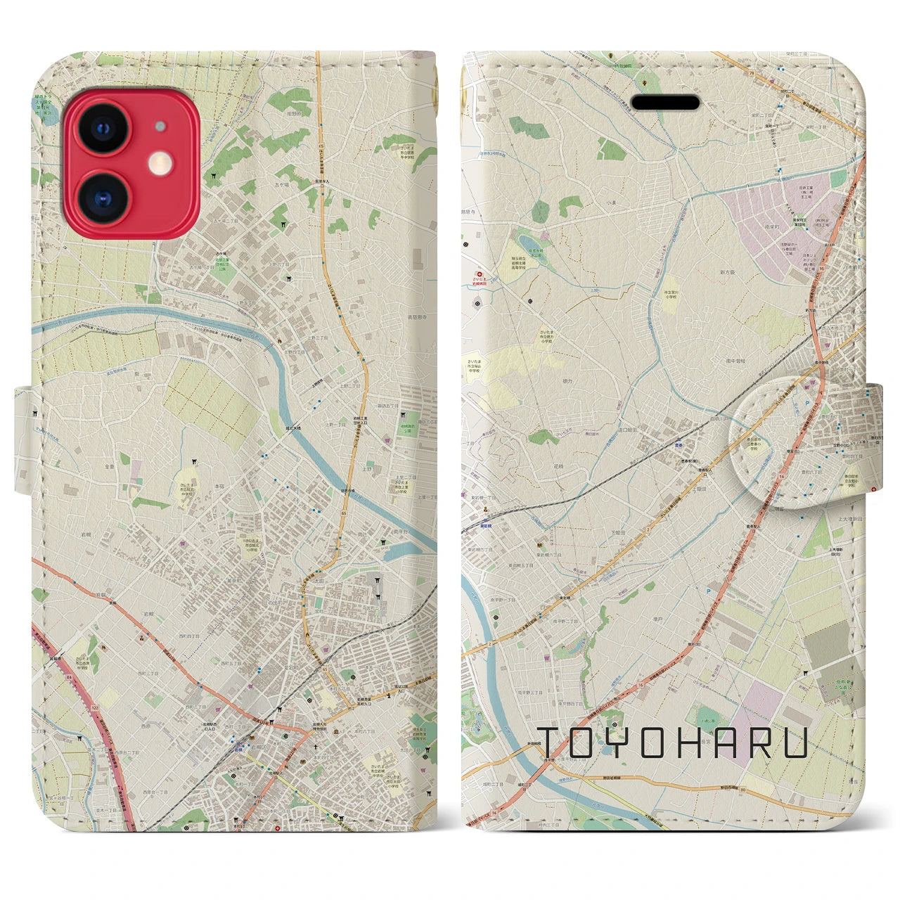 【豊春(埼玉県)】地図柄iPhoneケース(手帳タイプ)ナチュラル・iPhone 11 用