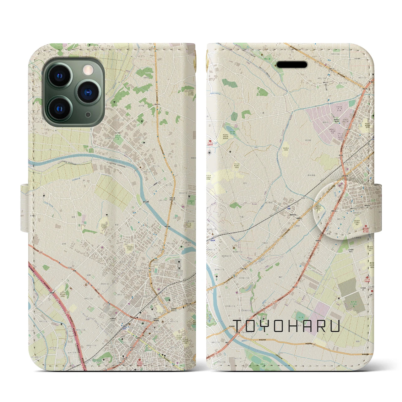 【豊春(埼玉県)】地図柄iPhoneケース(手帳タイプ)ナチュラル・iPhone 11 Pro 用