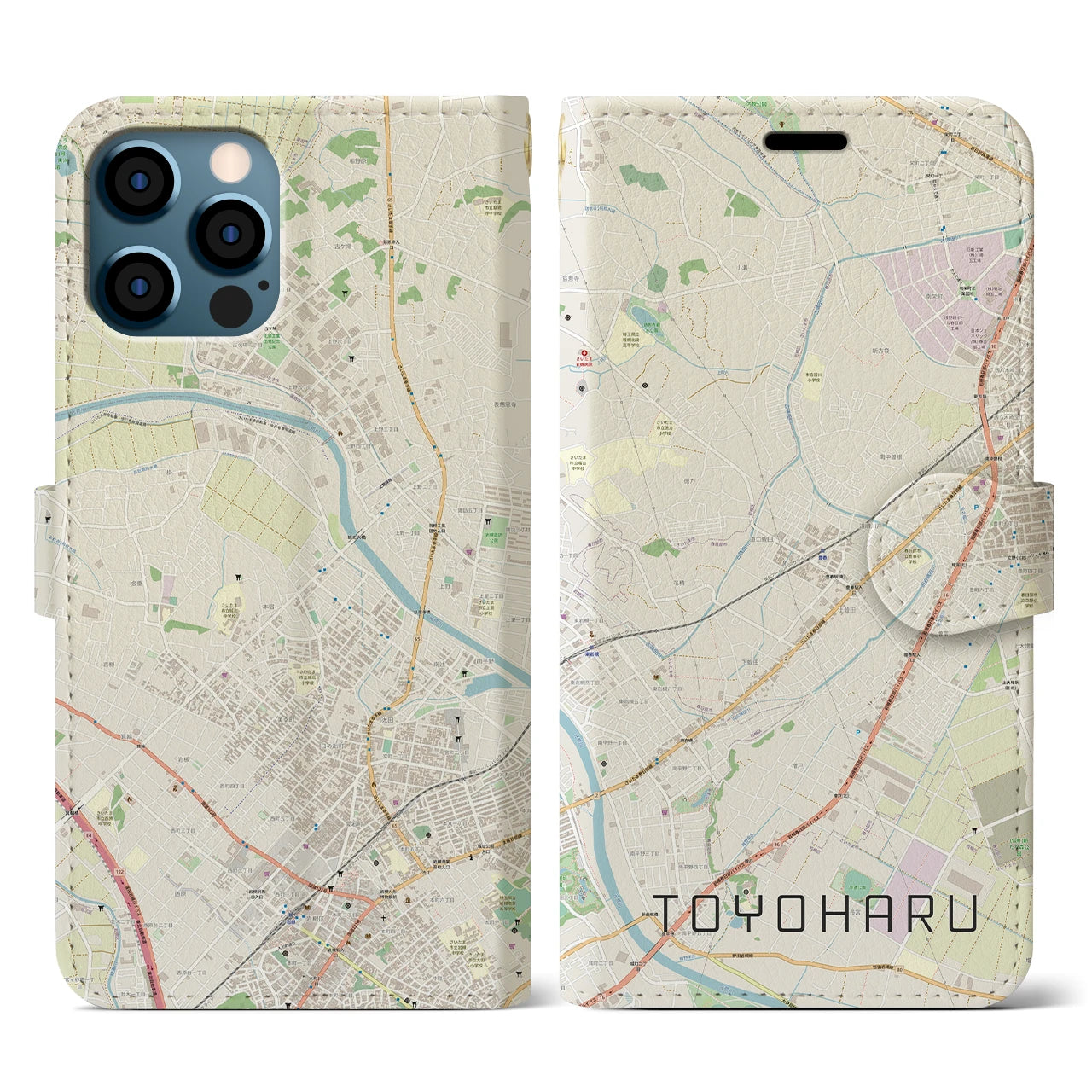 【豊春(埼玉県)】地図柄iPhoneケース(手帳タイプ)ナチュラル・iPhone 12 / 12 Pro 用