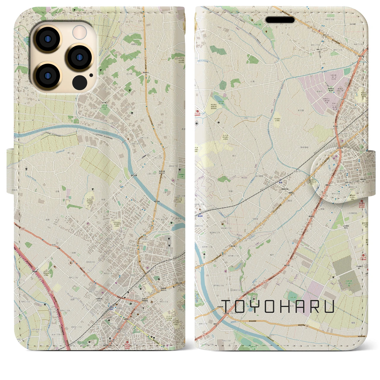 【豊春(埼玉県)】地図柄iPhoneケース(手帳タイプ)ナチュラル・iPhone 12 Pro Max 用
