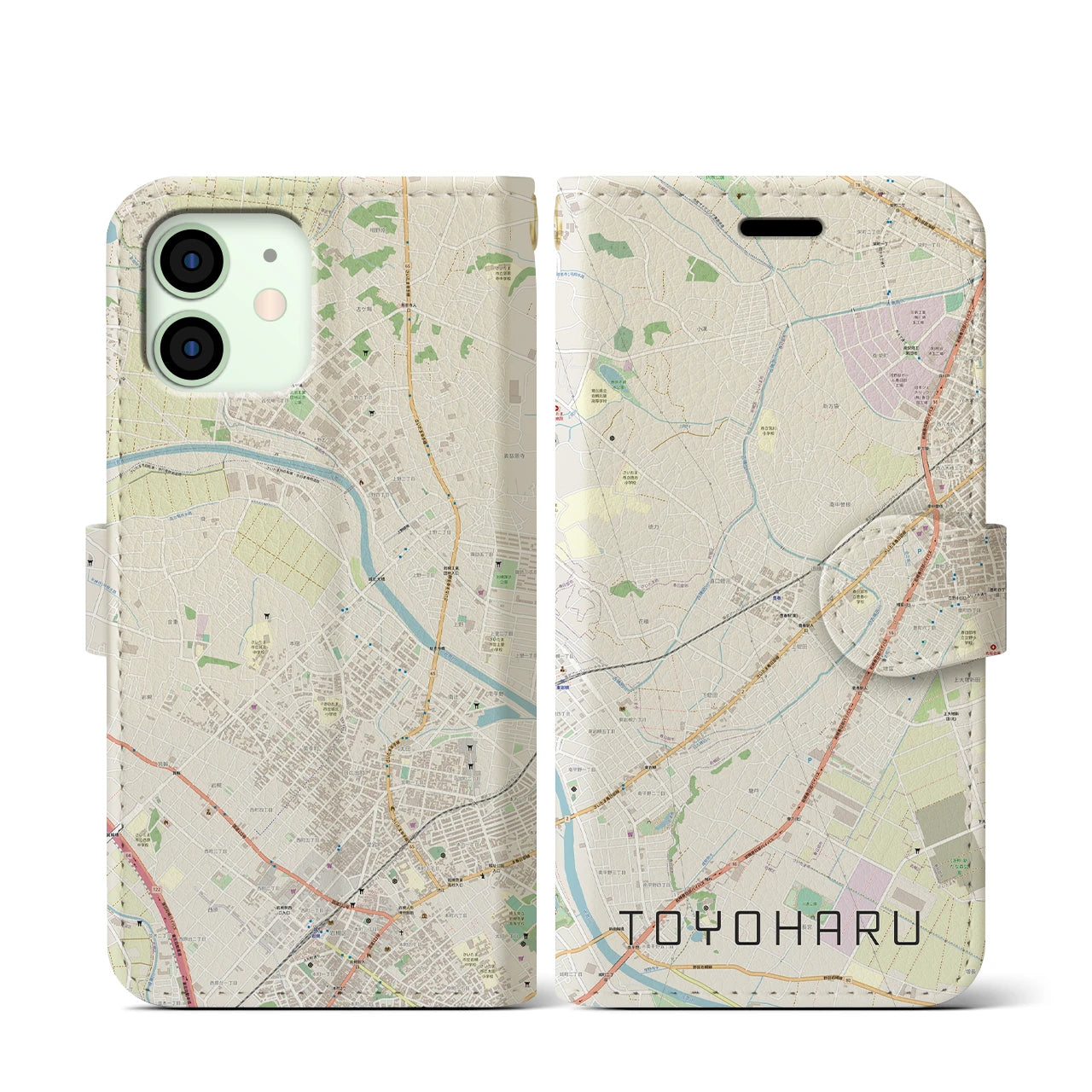 【豊春(埼玉県)】地図柄iPhoneケース(手帳タイプ)ナチュラル・iPhone 12 mini 用