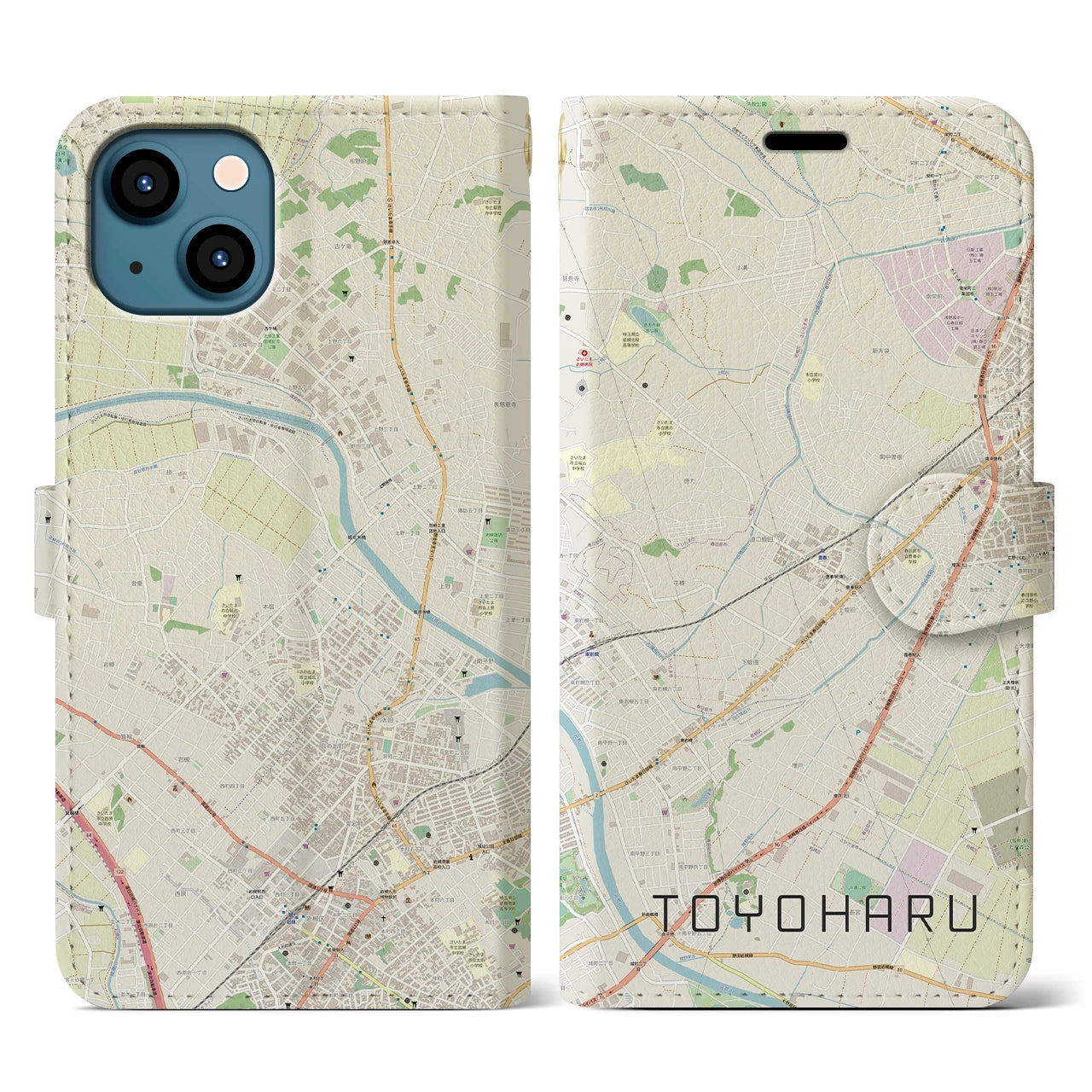 【豊春(埼玉県)】地図柄iPhoneケース(手帳タイプ)ナチュラル・iPhone 13 用