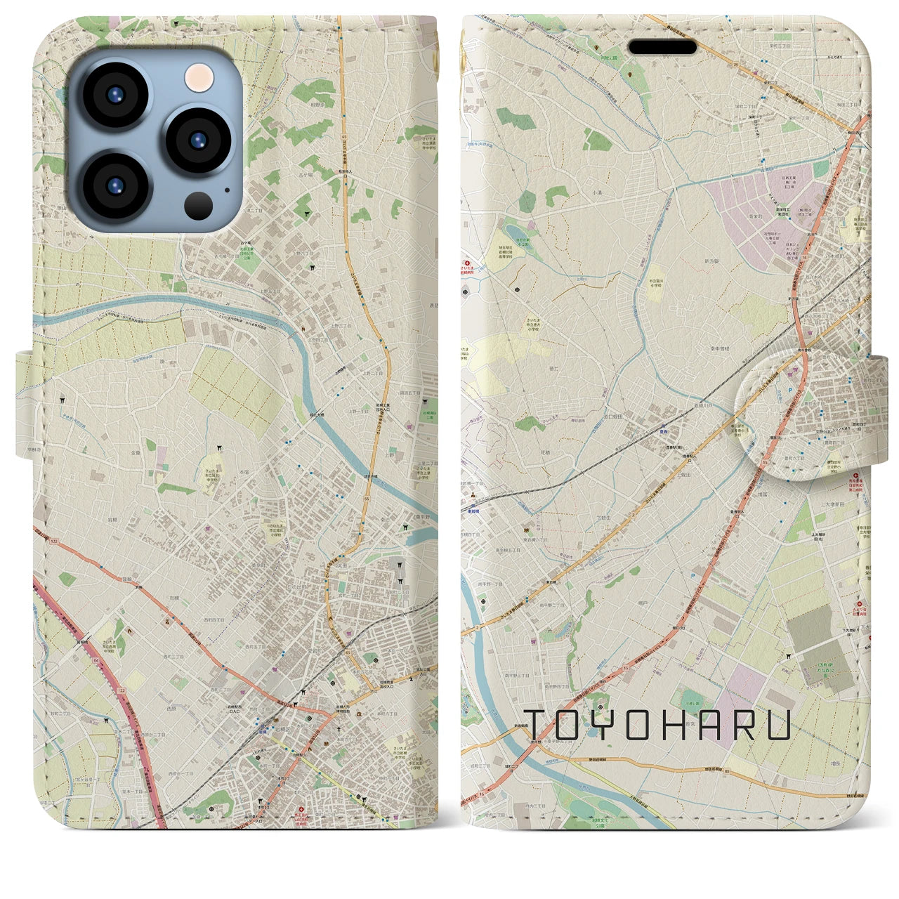【豊春(埼玉県)】地図柄iPhoneケース(手帳タイプ)ナチュラル・iPhone 13 Pro Max 用