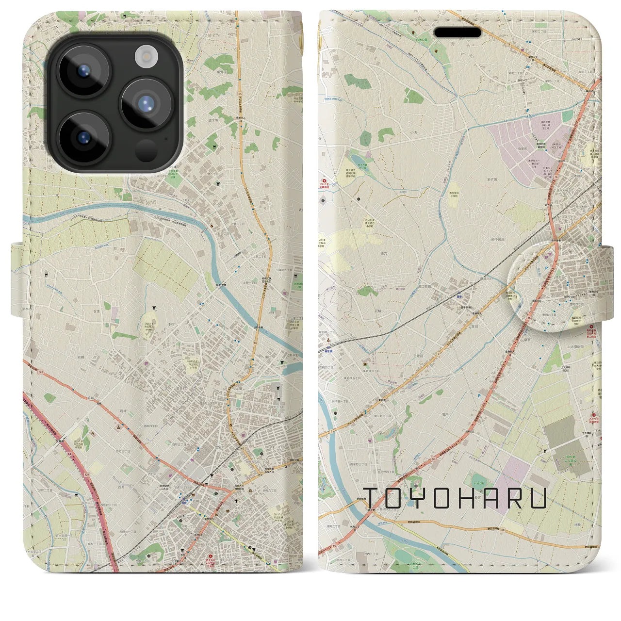 【豊春(埼玉県)】地図柄iPhoneケース(手帳タイプ)ナチュラル・iPhone 15 Pro Max 用
