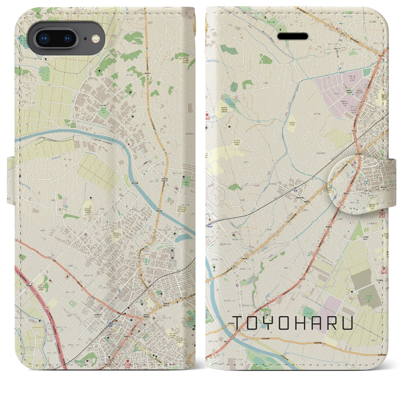 【豊春(埼玉県)】地図柄iPhoneケース(手帳タイプ)ナチュラル・iPhone 8Plus /7Plus / 6sPlus / 6Plus 用