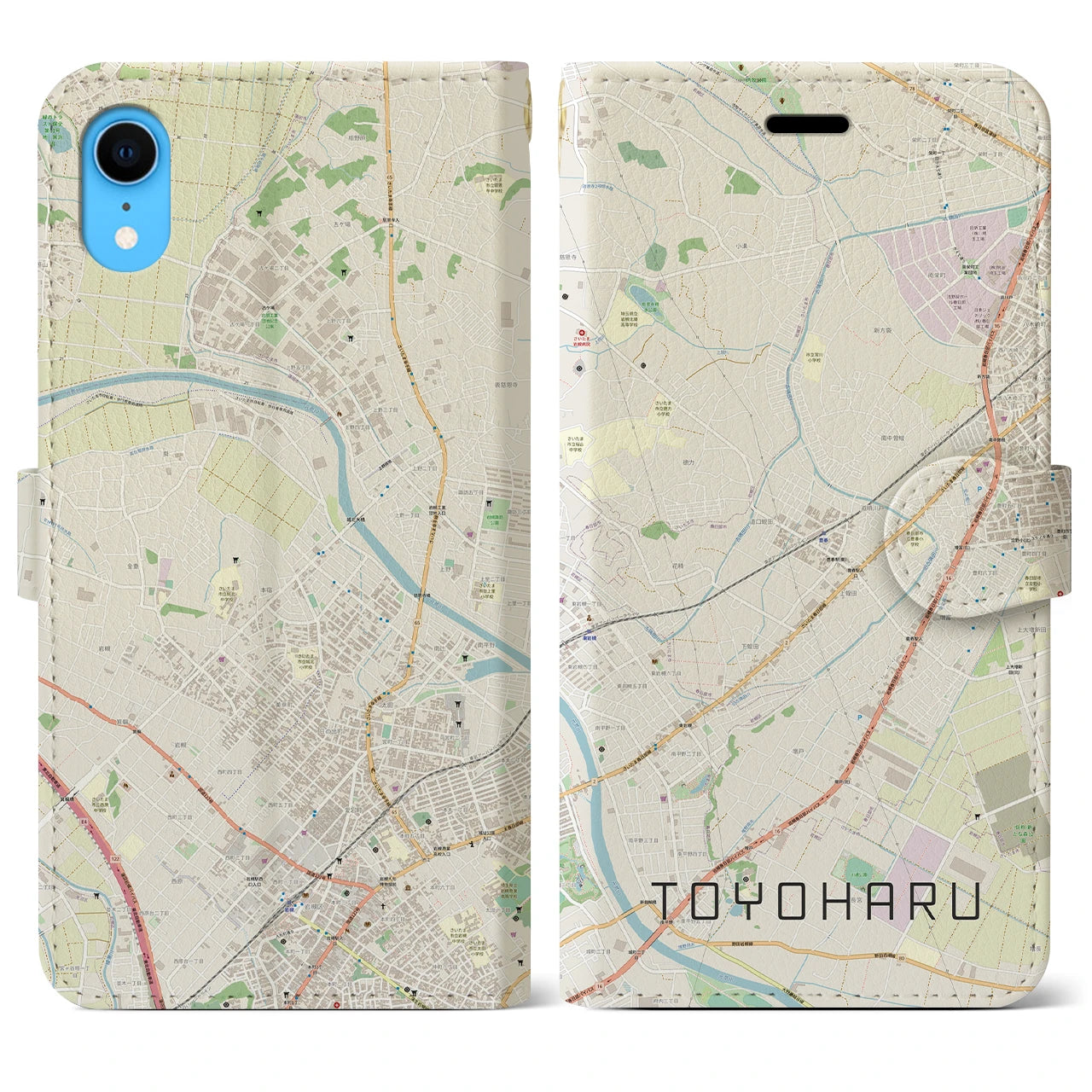 【豊春(埼玉県)】地図柄iPhoneケース(手帳タイプ)ナチュラル・iPhone XR 用