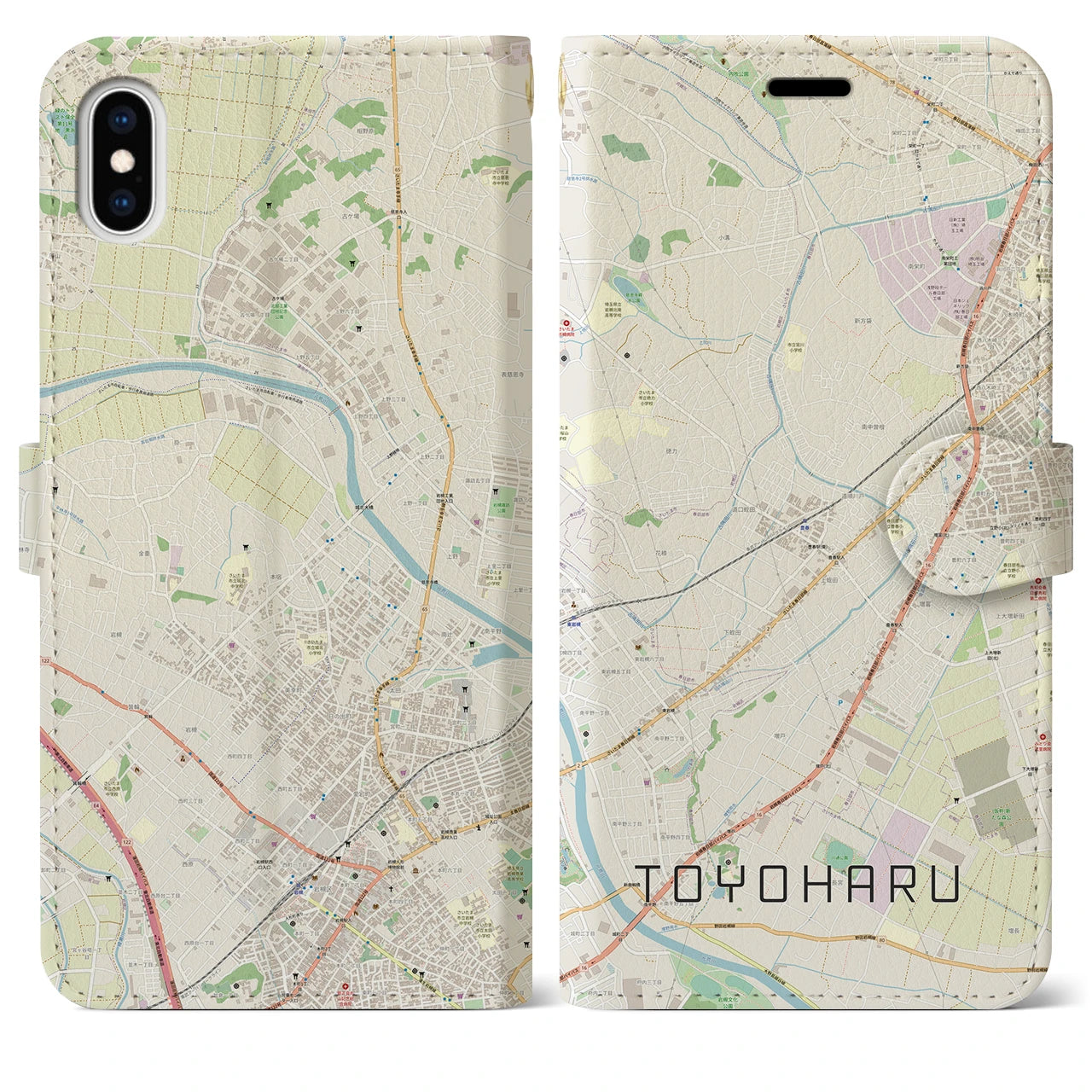 【豊春(埼玉県)】地図柄iPhoneケース(手帳タイプ)ナチュラル・iPhone XS Max 用