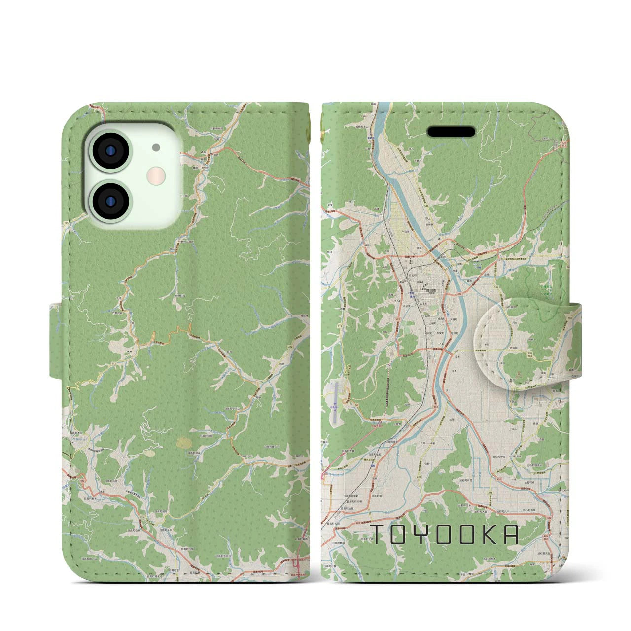 【豊岡(兵庫県)】地図柄iPhoneケース(手帳タイプ)ナチュラル・iPhone 12 mini 用