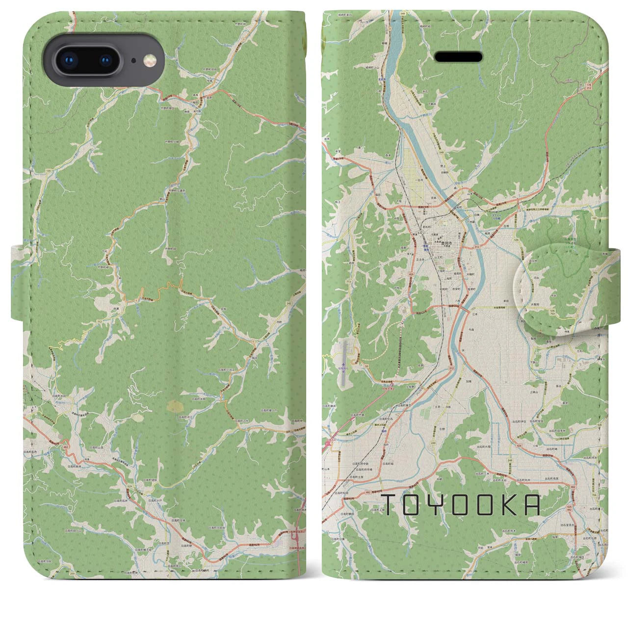 【豊岡(兵庫県)】地図柄iPhoneケース(手帳タイプ)ナチュラル・iPhone 8Plus /7Plus / 6sPlus / 6Plus 用