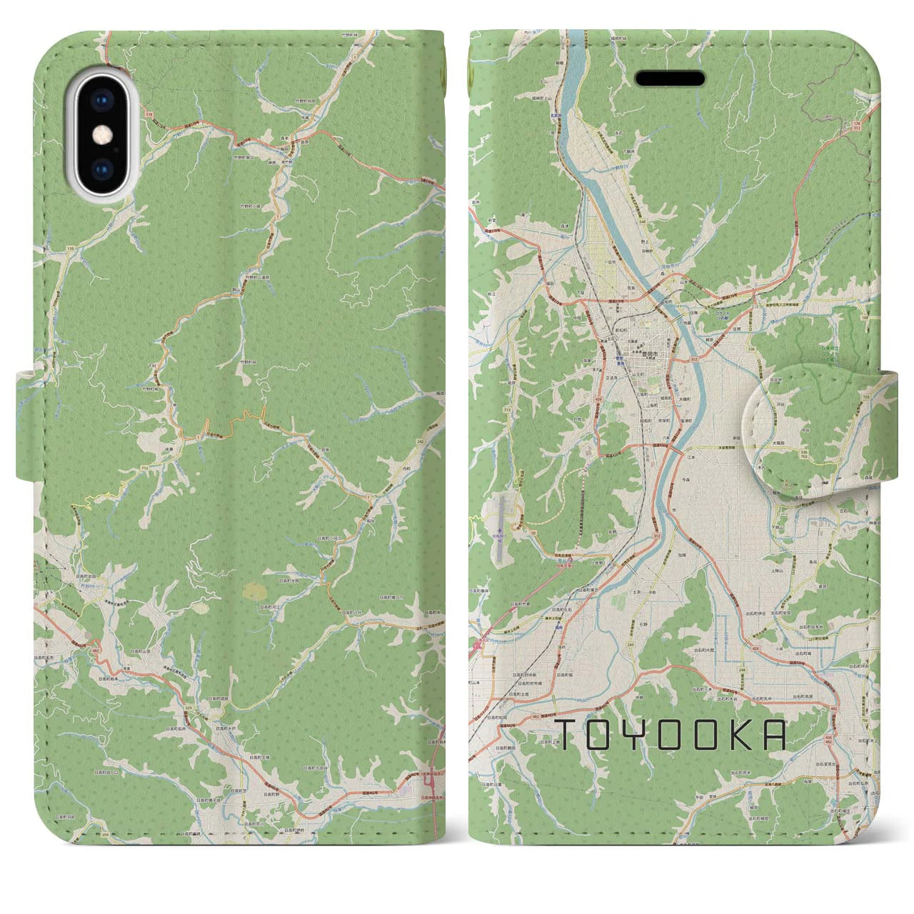 【豊岡(兵庫県)】地図柄iPhoneケース(手帳タイプ)ナチュラル・iPhone XS Max 用