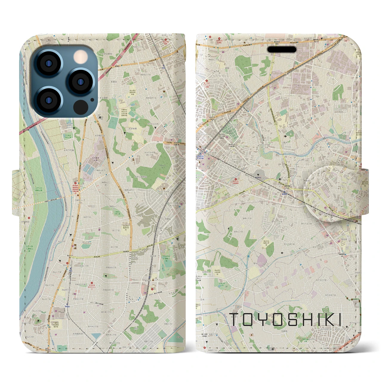 【豊四季(千葉県)】地図柄iPhoneケース(手帳タイプ)ナチュラル・iPhone 12 / 12 Pro 用