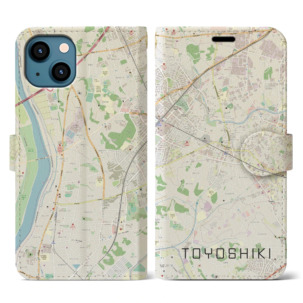 【豊四季(千葉県)】地図柄iPhoneケース(手帳タイプ)ナチュラル・iPhone 13 用