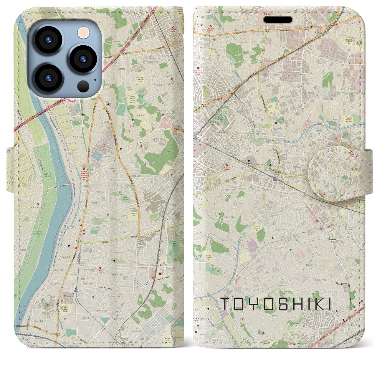 【豊四季(千葉県)】地図柄iPhoneケース(手帳タイプ)ナチュラル・iPhone 13 Pro Max 用