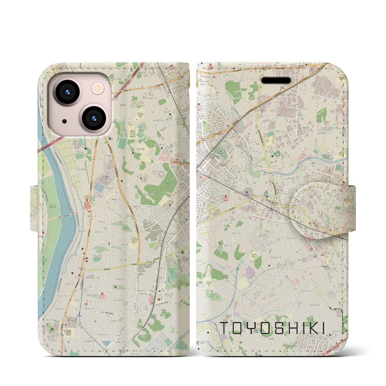 【豊四季(千葉県)】地図柄iPhoneケース(手帳タイプ)ナチュラル・iPhone 13 mini 用
