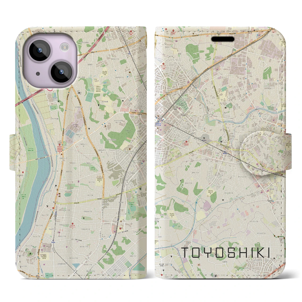 【豊四季(千葉県)】地図柄iPhoneケース(手帳タイプ)ナチュラル・iPhone 14 用