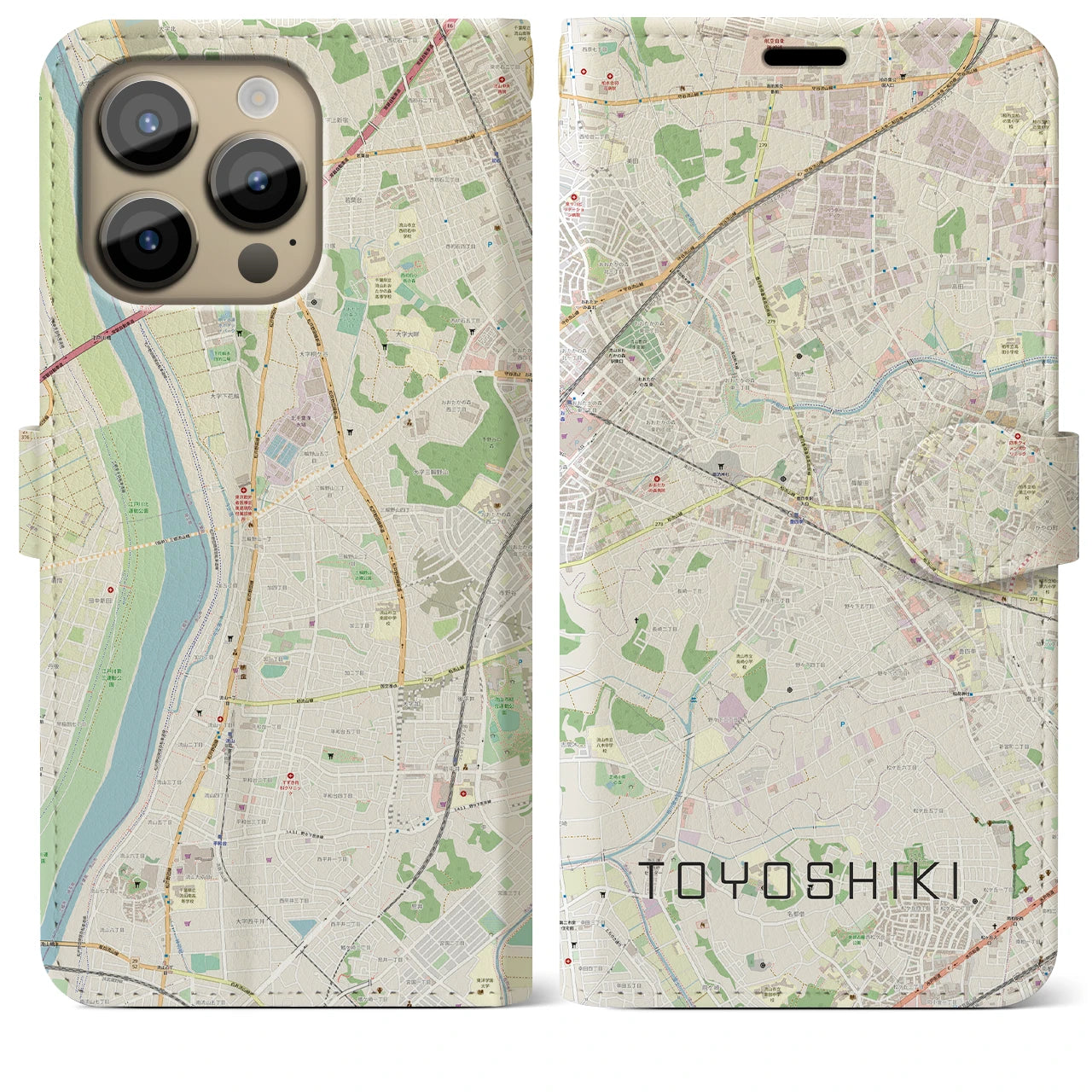 【豊四季(千葉県)】地図柄iPhoneケース(手帳タイプ)ナチュラル・iPhone 14 Pro Max 用
