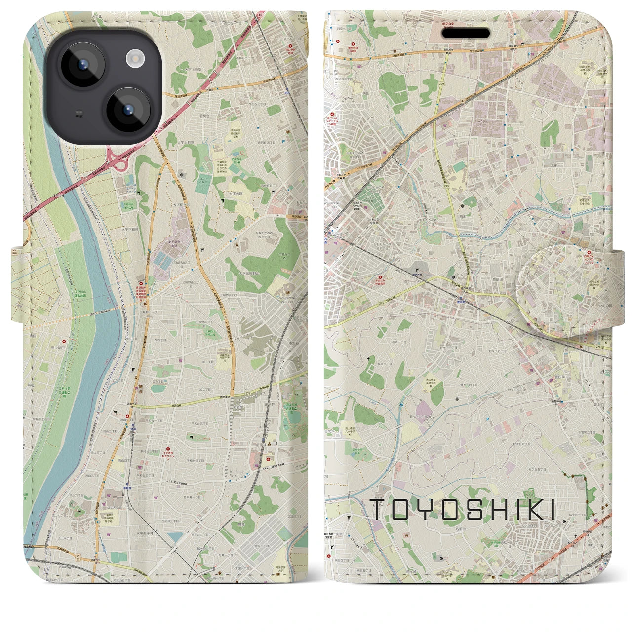 【豊四季(千葉県)】地図柄iPhoneケース(手帳タイプ)ナチュラル・iPhone 14 Plus 用