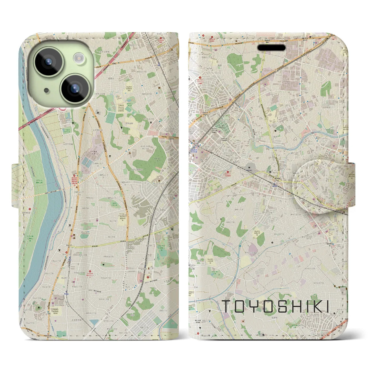 【豊四季(千葉県)】地図柄iPhoneケース(手帳タイプ)ナチュラル・iPhone 15 用