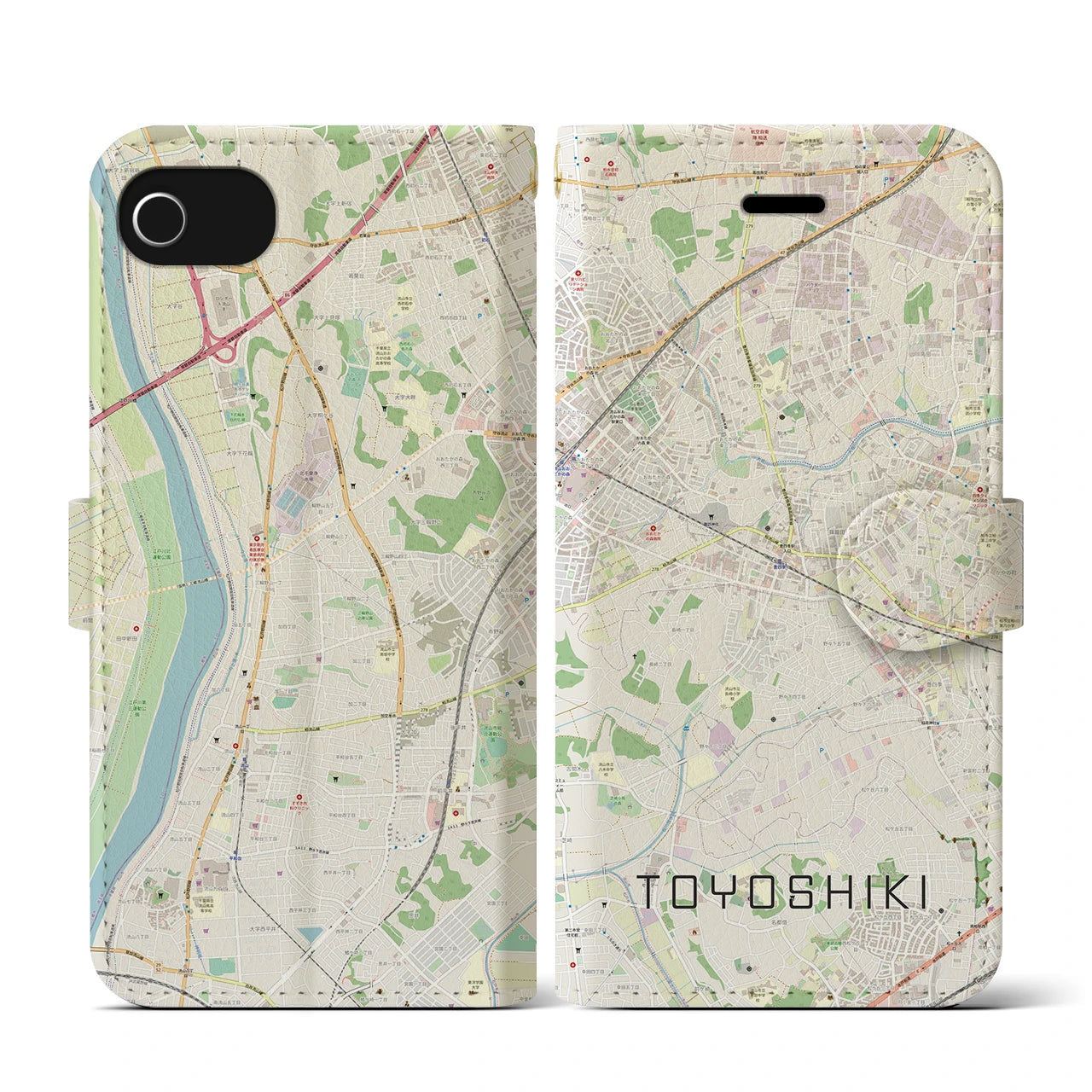 【豊四季(千葉県)】地図柄iPhoneケース(手帳タイプ)ナチュラル・iPhone SE(第3 / 第2世代) / 8 / 7 / 6s / 6 用
