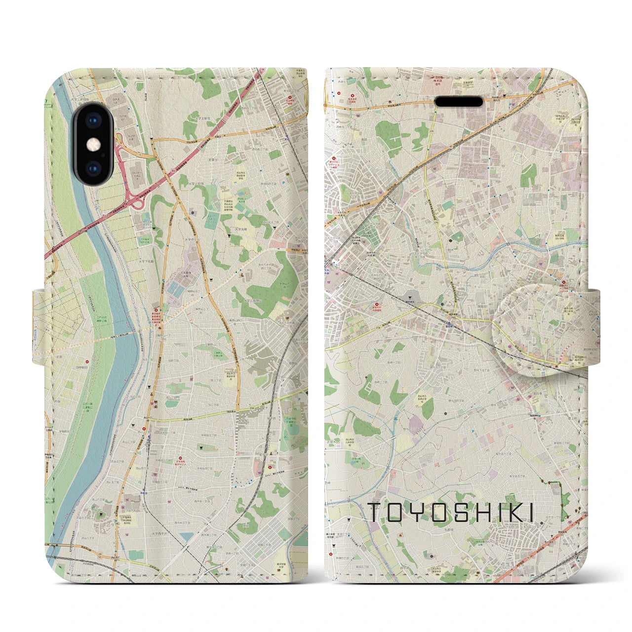 【豊四季(千葉県)】地図柄iPhoneケース(手帳タイプ)ナチュラル・iPhone XS / X 用