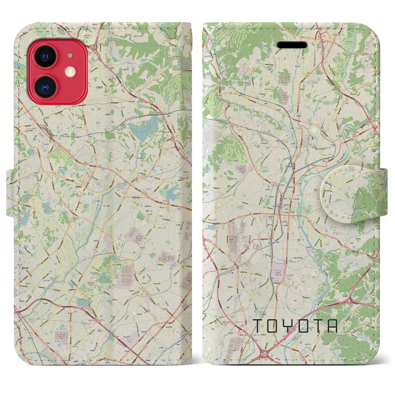 【豊田(愛知県)】地図柄iPhoneケース(手帳タイプ)ナチュラル・iPhone 11 用
