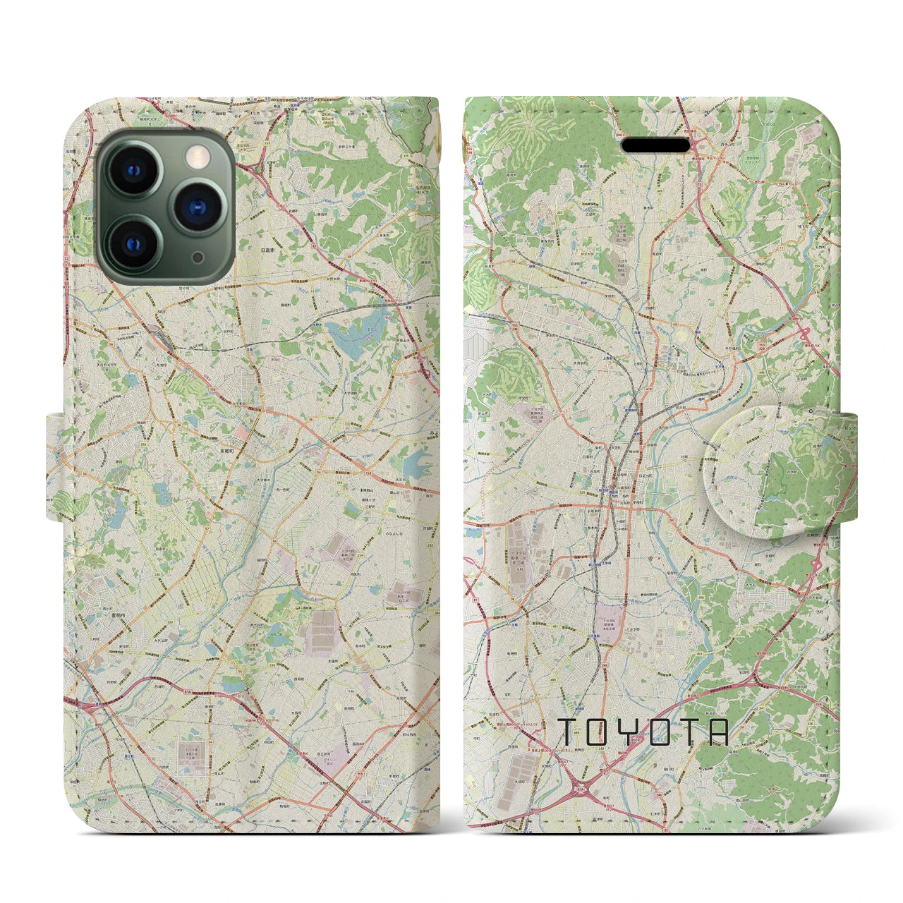 【豊田(愛知県)】地図柄iPhoneケース(手帳タイプ)ナチュラル・iPhone 11 Pro 用