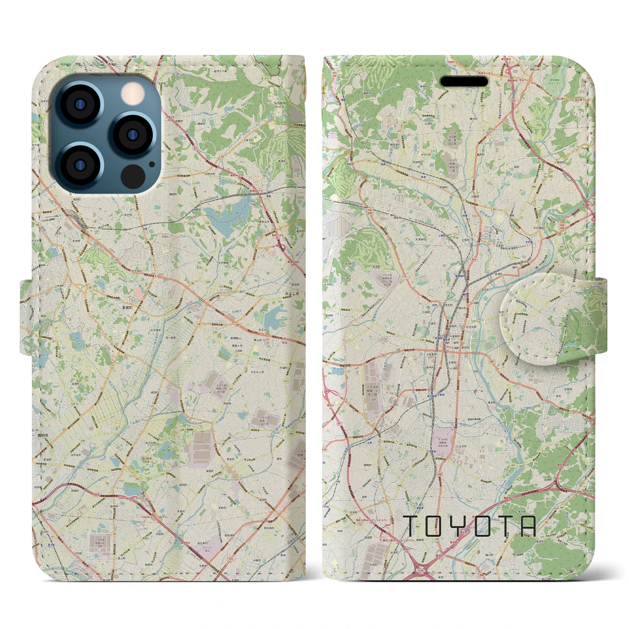 【豊田(愛知県)】地図柄iPhoneケース(手帳タイプ)ナチュラル・iPhone 12 / 12 Pro 用