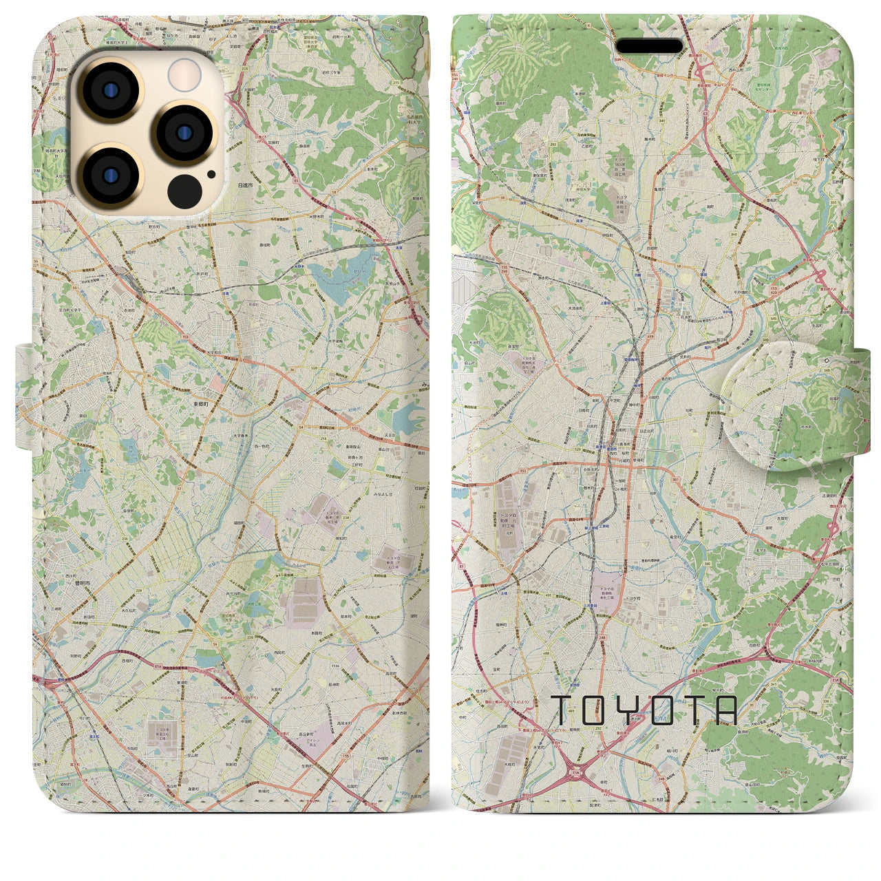 【豊田(愛知県)】地図柄iPhoneケース(手帳タイプ)ナチュラル・iPhone 12 Pro Max 用