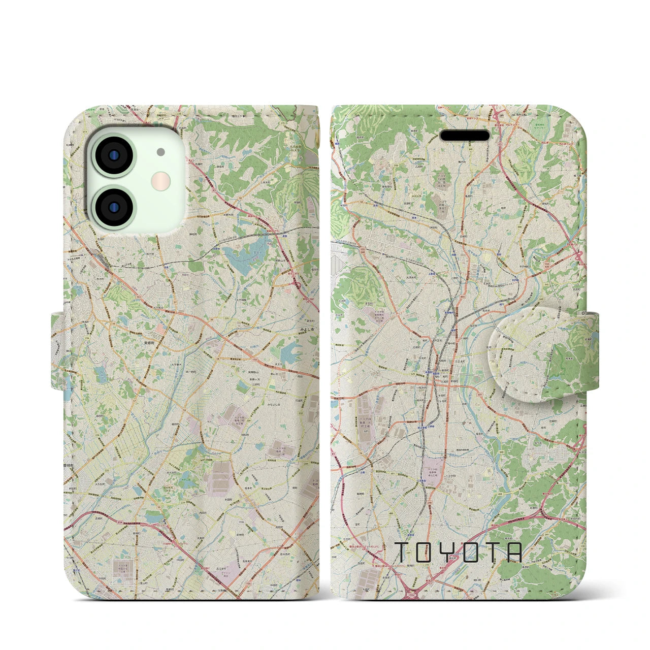 【豊田(愛知県)】地図柄iPhoneケース(手帳タイプ)ナチュラル・iPhone 12 mini 用