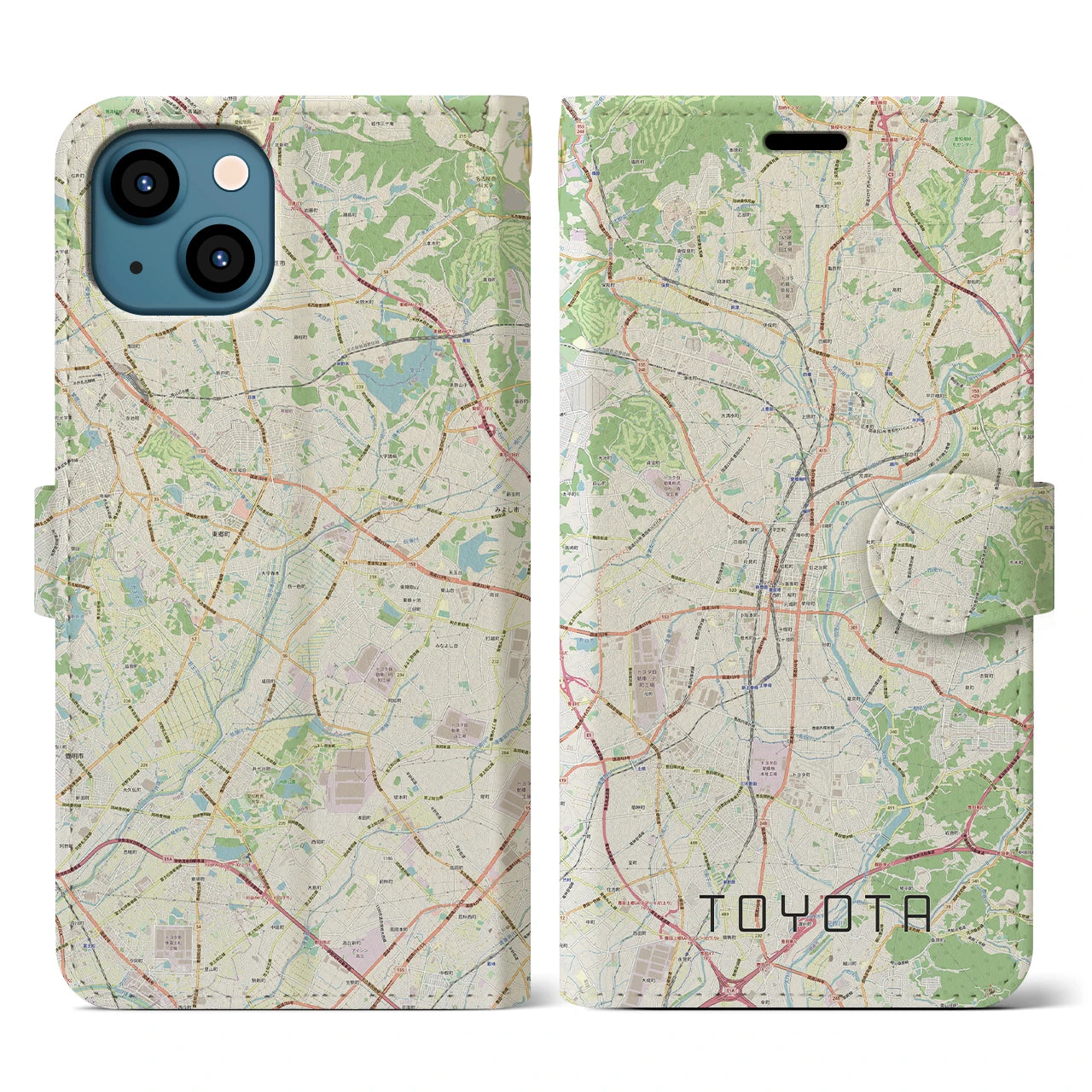 【豊田(愛知県)】地図柄iPhoneケース(手帳タイプ)ナチュラル・iPhone 13 用