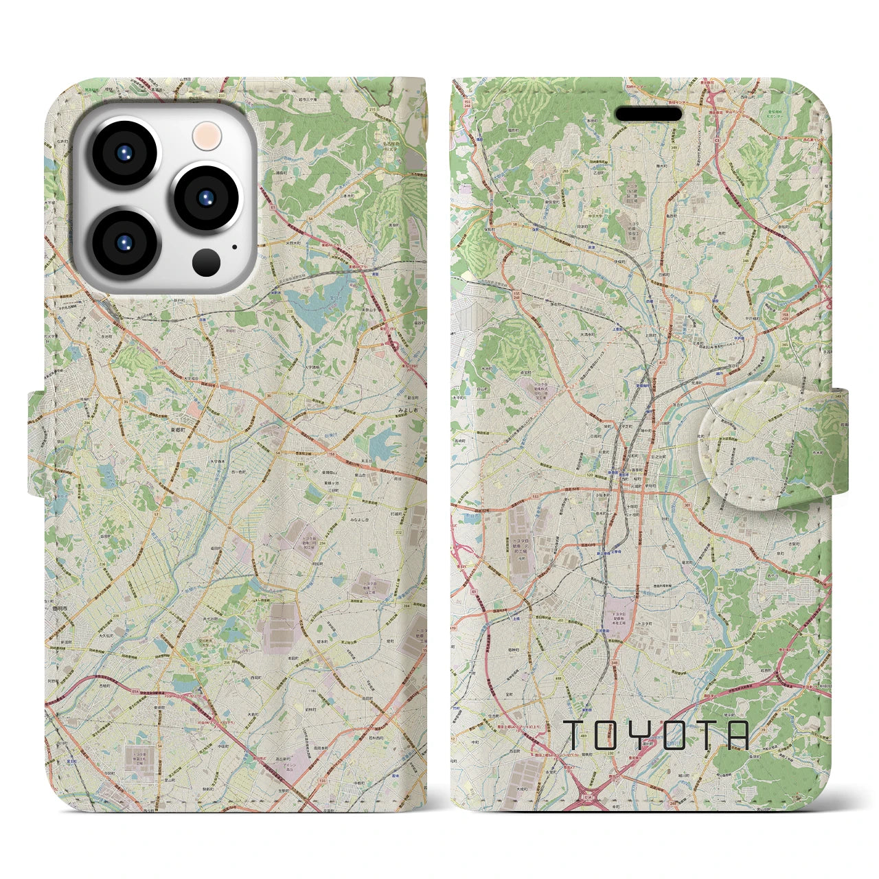 【豊田(愛知県)】地図柄iPhoneケース(手帳タイプ)ナチュラル・iPhone 13 Pro 用