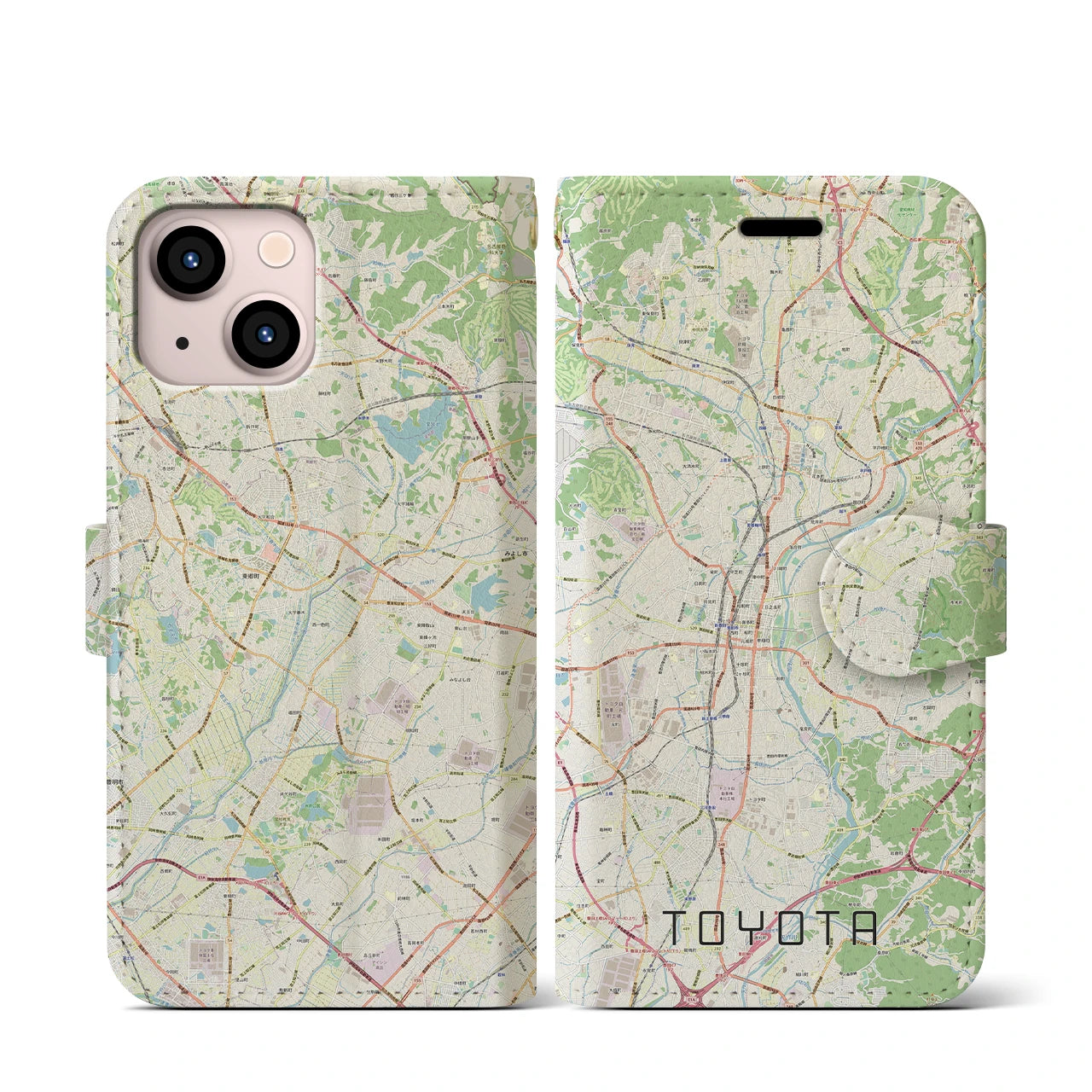 【豊田(愛知県)】地図柄iPhoneケース(手帳タイプ)ナチュラル・iPhone 13 mini 用