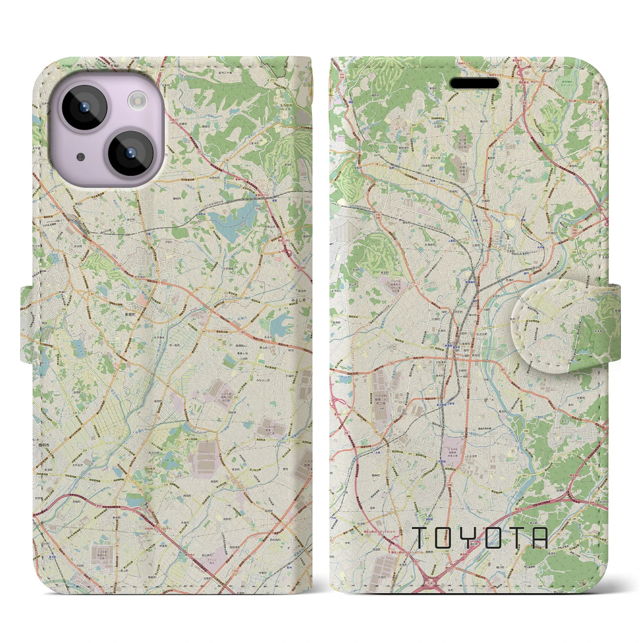 【豊田(愛知県)】地図柄iPhoneケース(手帳タイプ)ナチュラル・iPhone 14 用