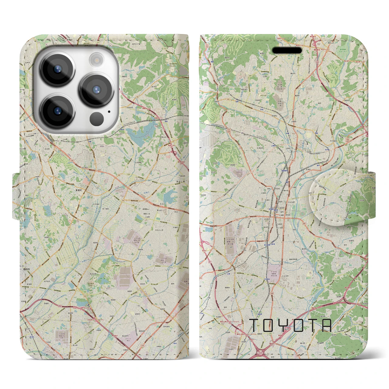 【豊田(愛知県)】地図柄iPhoneケース(手帳タイプ)ナチュラル・iPhone 14 Pro 用