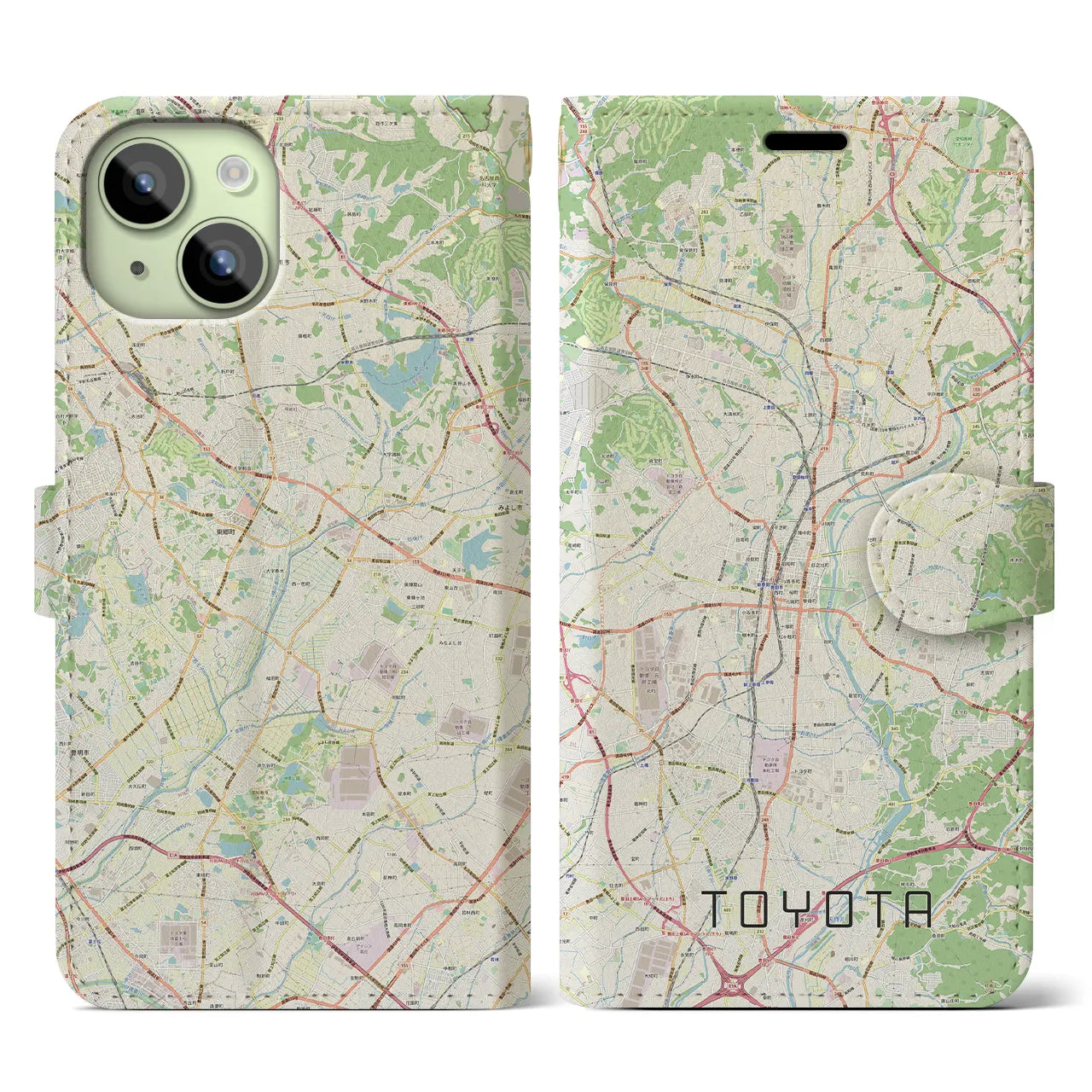 【豊田(愛知県)】地図柄iPhoneケース(手帳タイプ)ナチュラル・iPhone 15 用