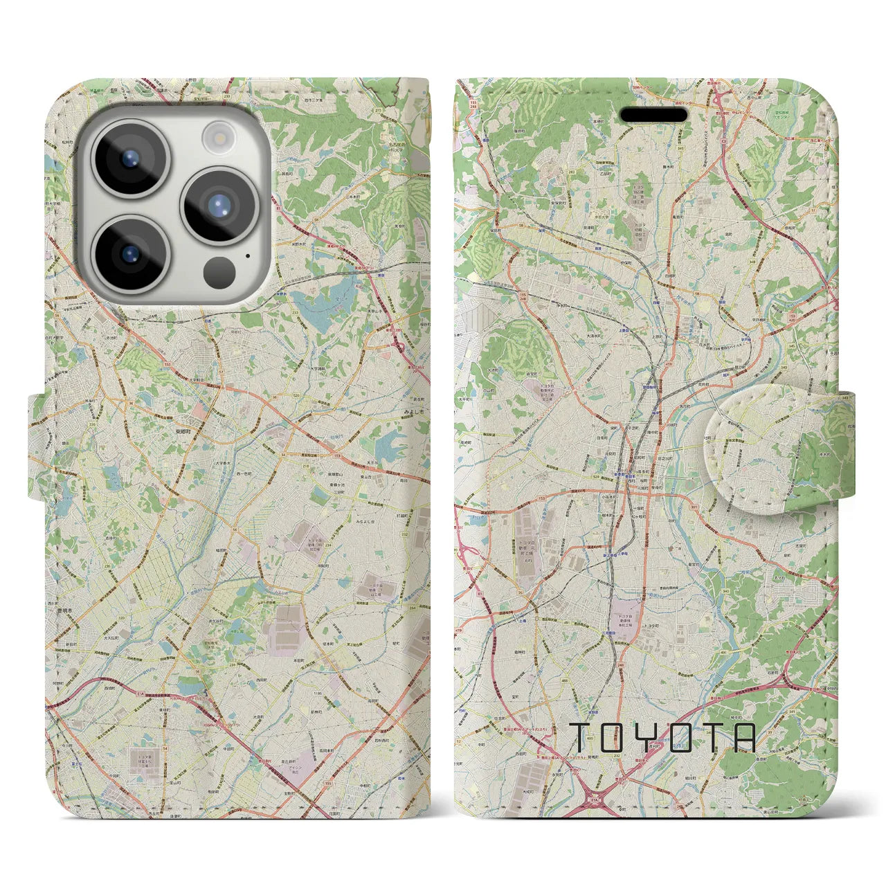 【豊田(愛知県)】地図柄iPhoneケース(手帳タイプ)ナチュラル・iPhone 15 Pro 用