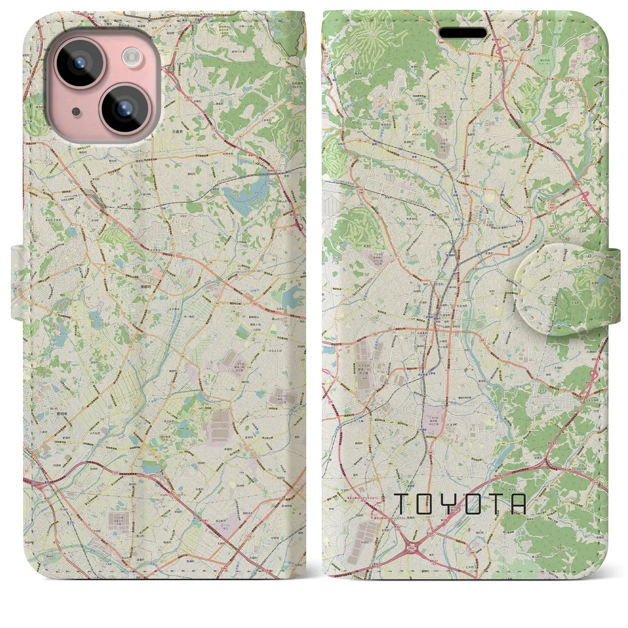 【豊田(愛知県)】地図柄iPhoneケース(手帳タイプ)ナチュラル・iPhone 15 Plus 用