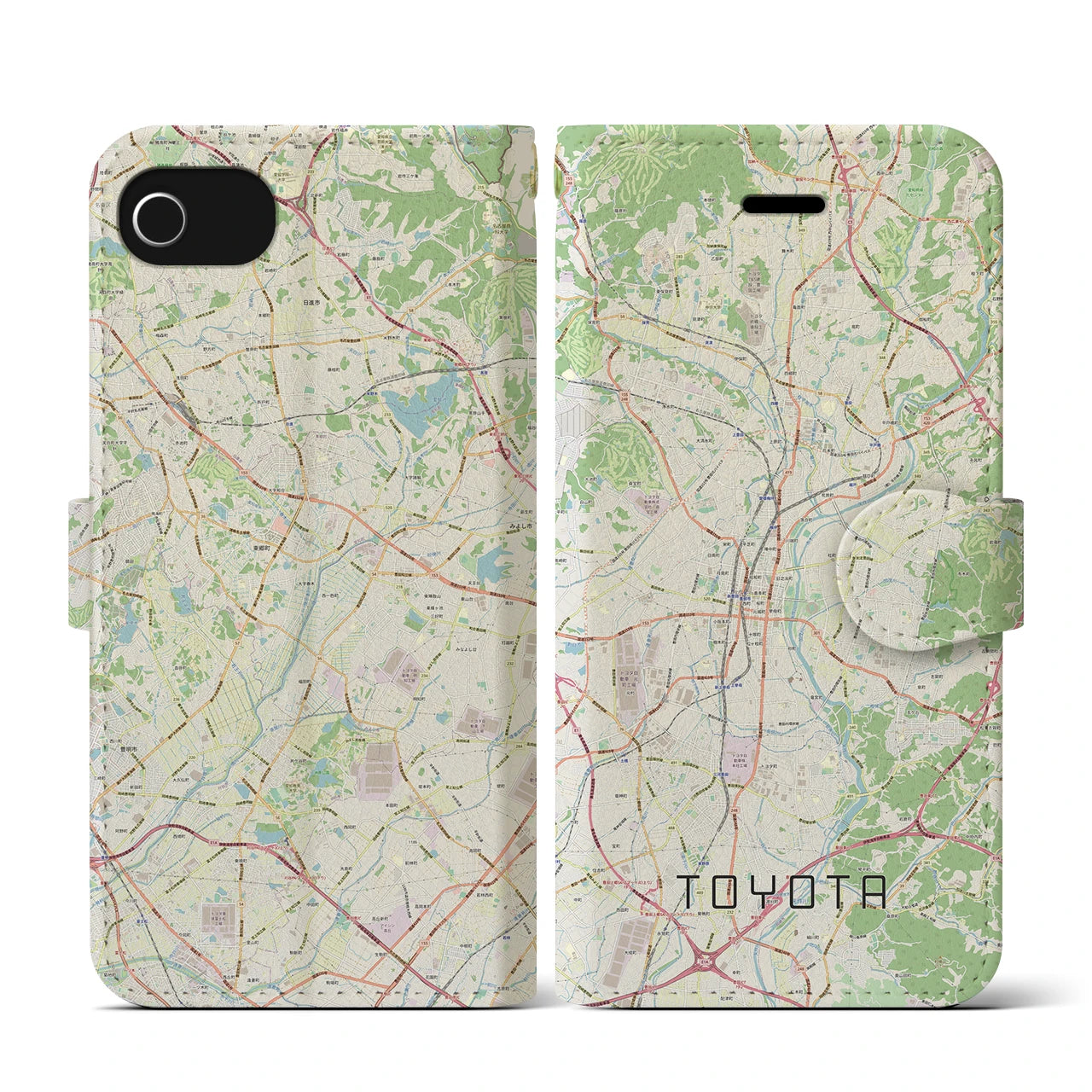【豊田(愛知県)】地図柄iPhoneケース(手帳タイプ)ナチュラル・iPhone SE(第3 / 第2世代) / 8 / 7 / 6s / 6 用