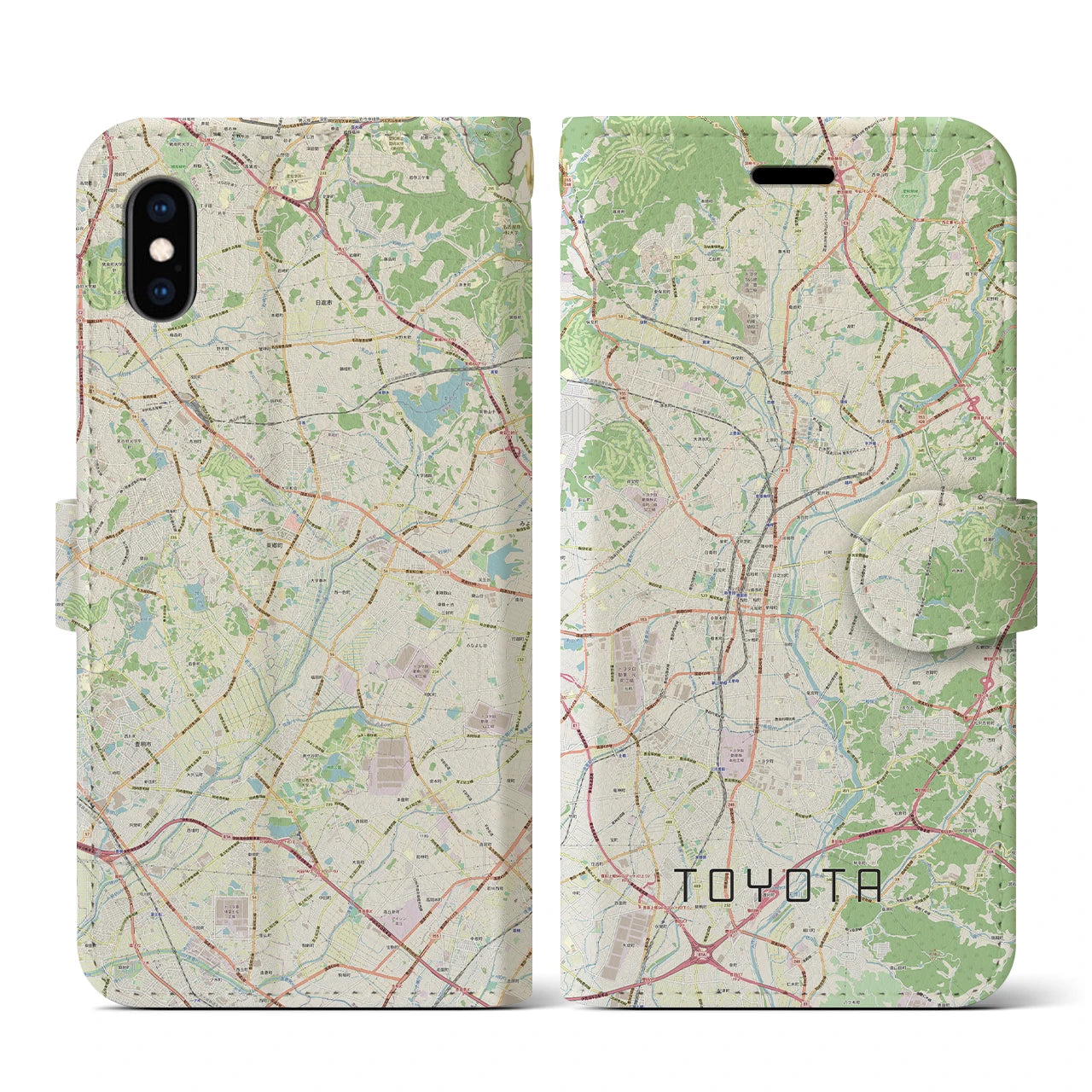 【豊田(愛知県)】地図柄iPhoneケース(手帳タイプ)ナチュラル・iPhone XS / X 用
